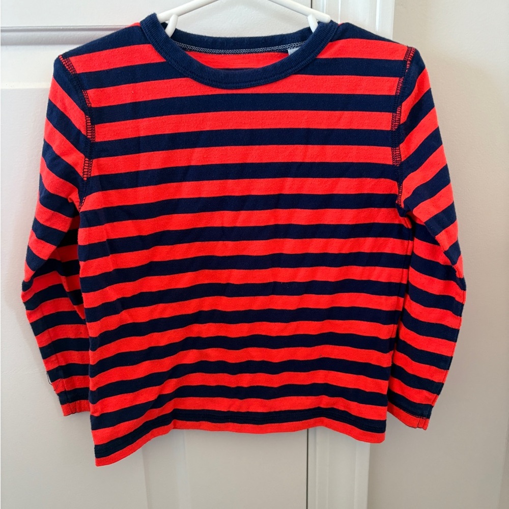Mini Boden Orange and Navy striped long sleeve shirt 3T